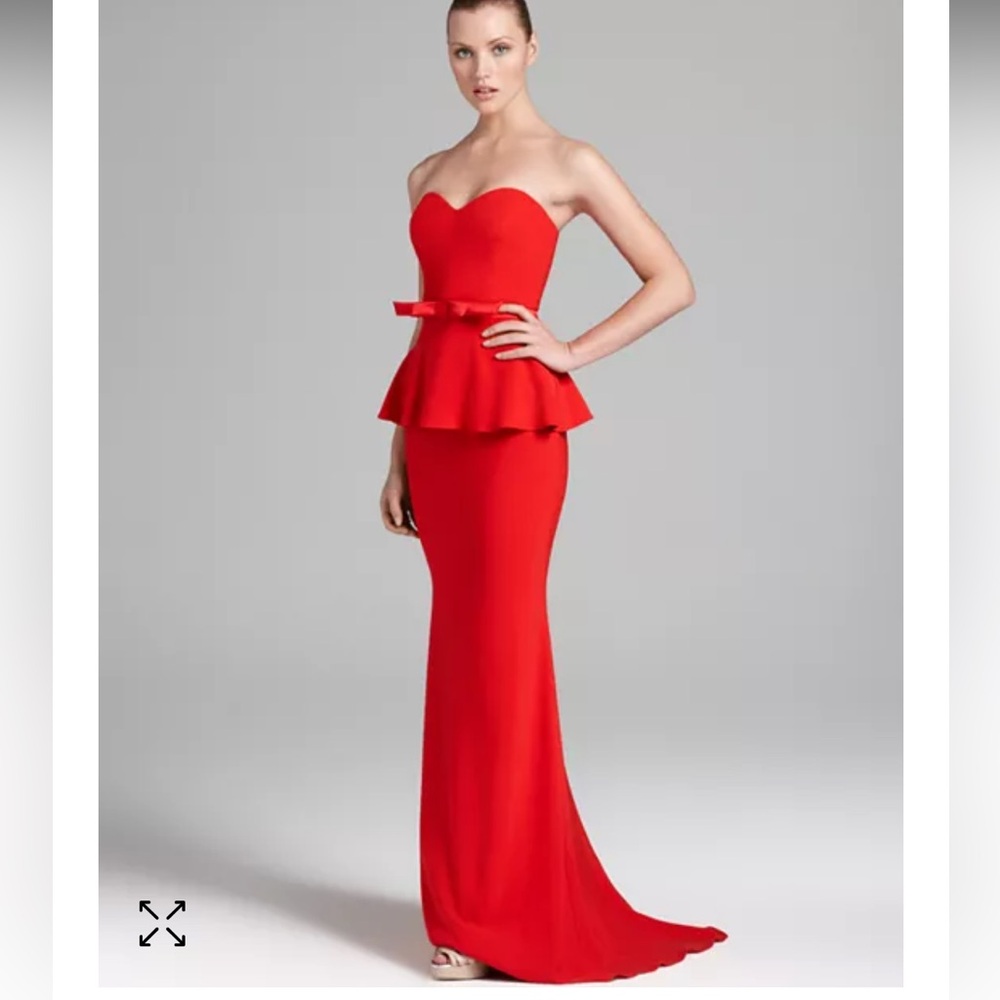 Badgley Mischka Dress size 2 Red maxi Peplum Gown Evening Strapless Peplum bow